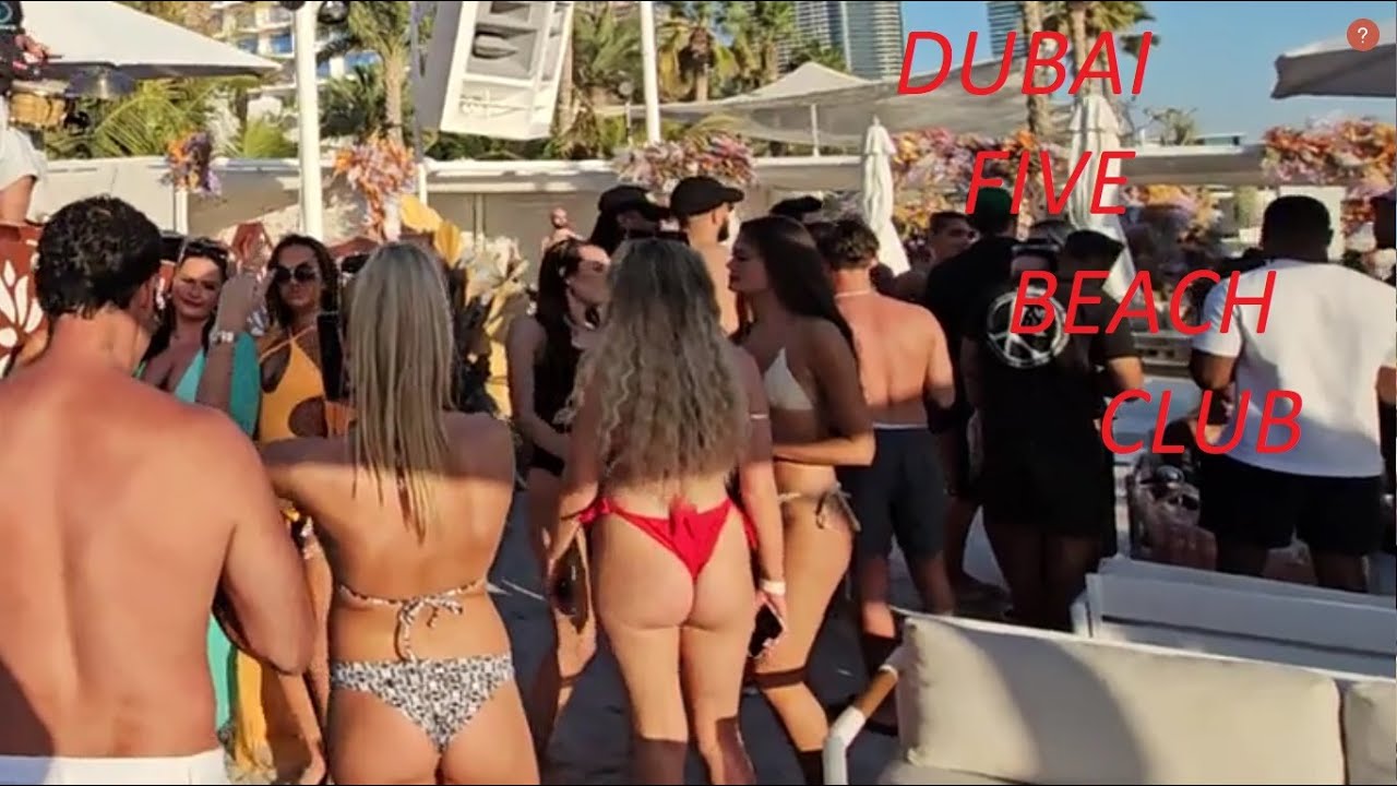 west beach dubai / five palm beach club party / prety  girls dance beach party