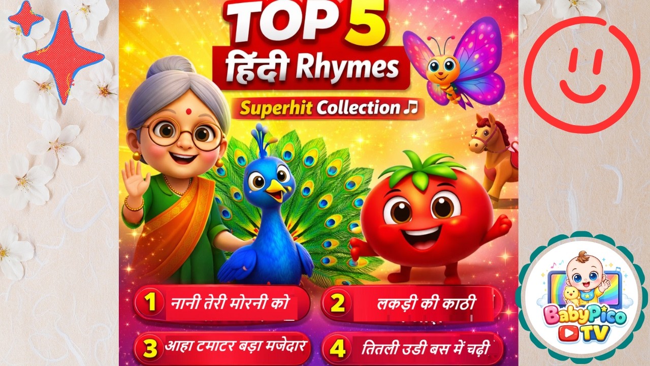 Top 5 Hindi Nursery Rhymes for Kids | Nani Teri Morni | Lakdi Ki Kathi | Titli Udi | Aaha Tamatar