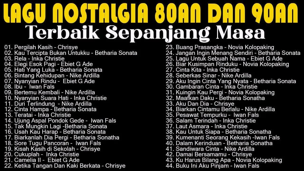 Lagu Nostalgia 80an dan 90an Terbaik Sepanjang Masa