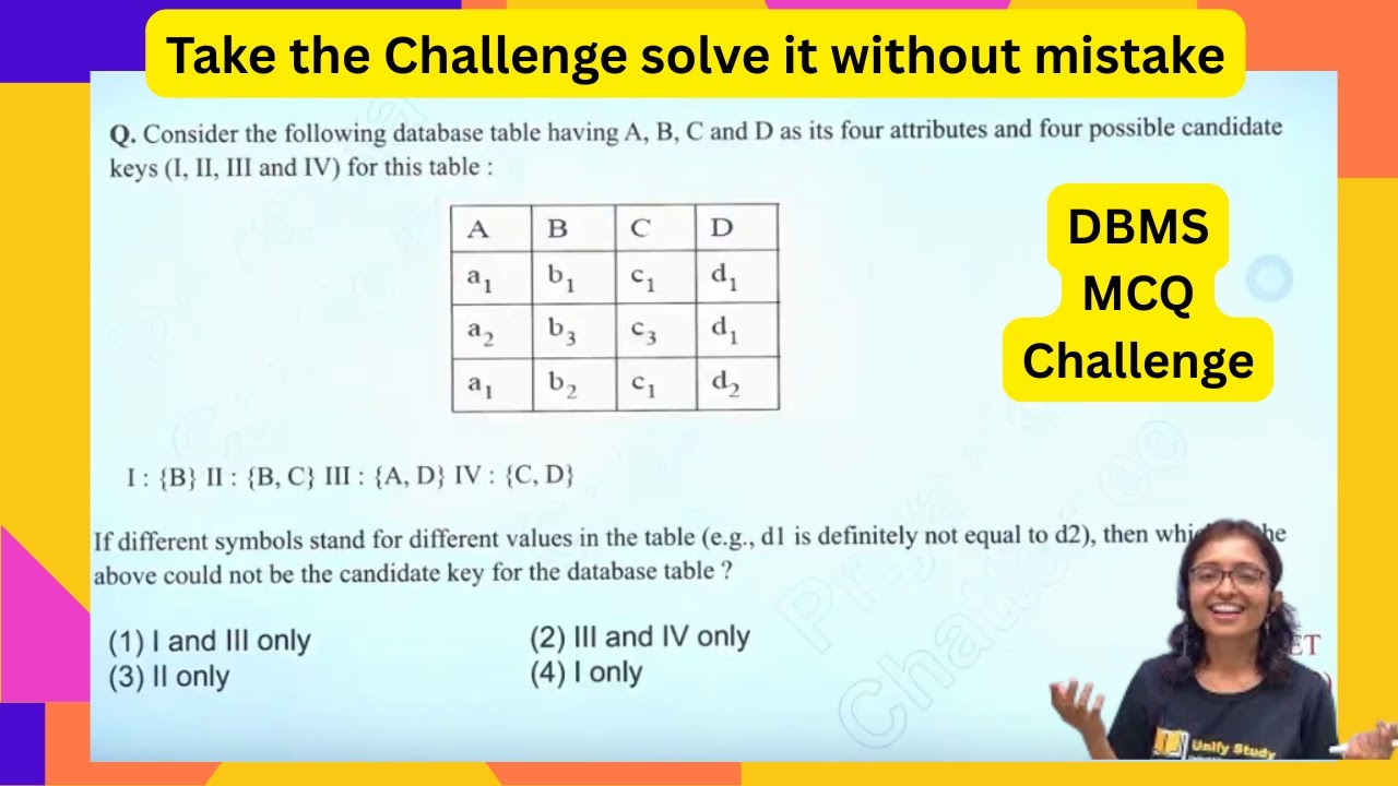 DBMS PYQS CHALLENGE|CANDIDATE KEY SUPER KEY|GATE CS|UGC NET CS|Computer Science Previous Year|MCQ