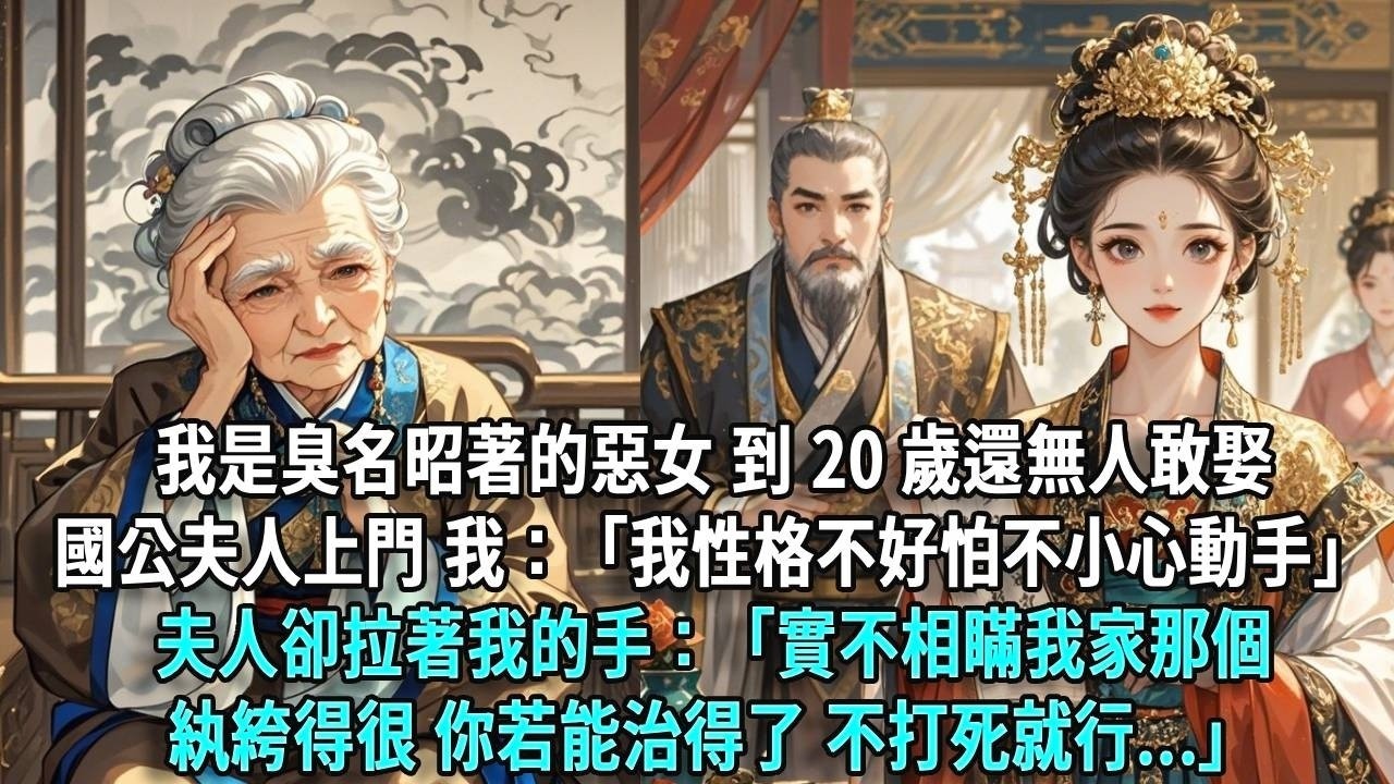 我是京城臭名昭著的惡女，到 20 歲還無人敢求娶，國公夫人上門我立即婉拒：「我性格不好怕不小心動手。」夫人卻拉著我的手：「實不相瞞，我家那個紈絝得很，你若能治得了，不打死就行。」