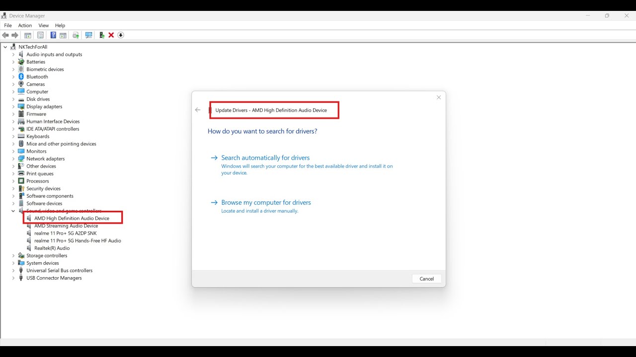 How to update AMD High Definition Audio Device driver in Windows 11