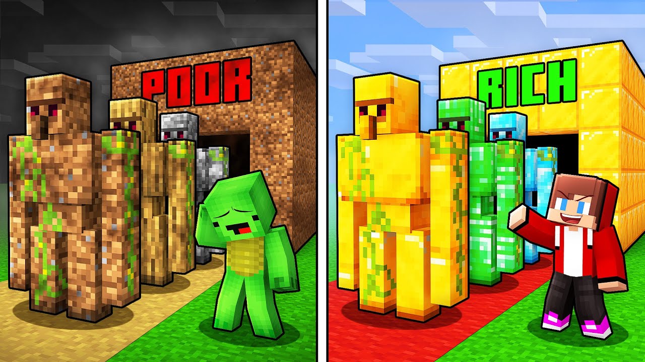 Mikey POOR vs JJ RICH Golem Army Survival Battle in Minecraft (Maizen)