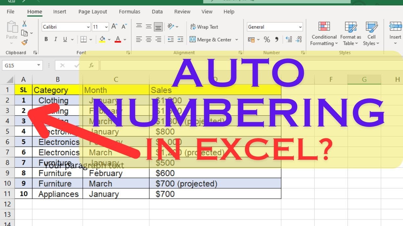 How to auto number in Excel