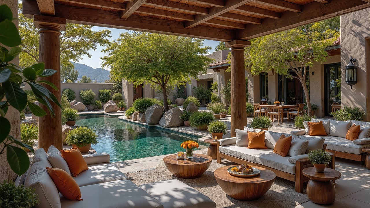 Warm Morning Poolside Jazz 🌿 Smooth Instrumental Music with Gentle Water Ambience for Relax & Focus