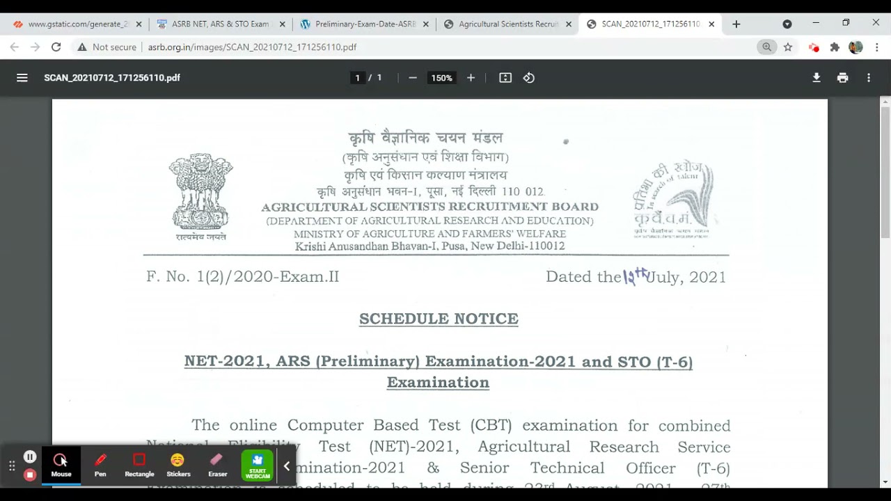ASRB NET ARS & STO Examination 2021 New date