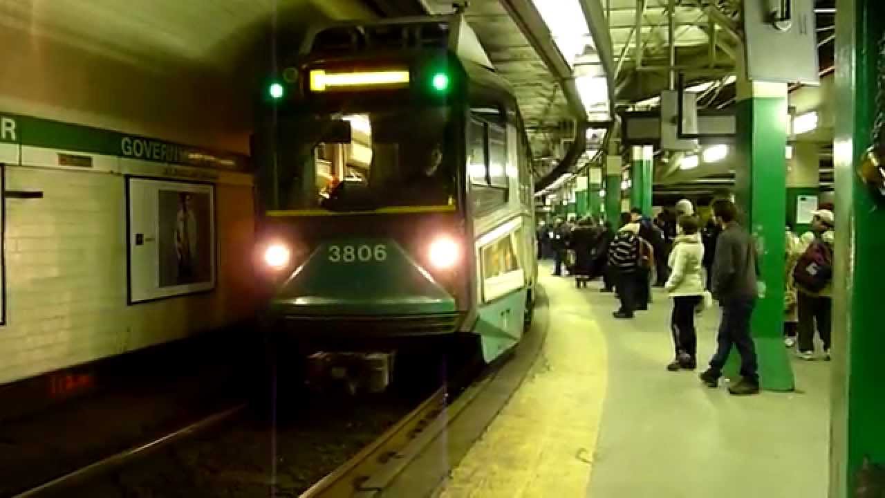MBTA Green Line trains at Government Center before renovation