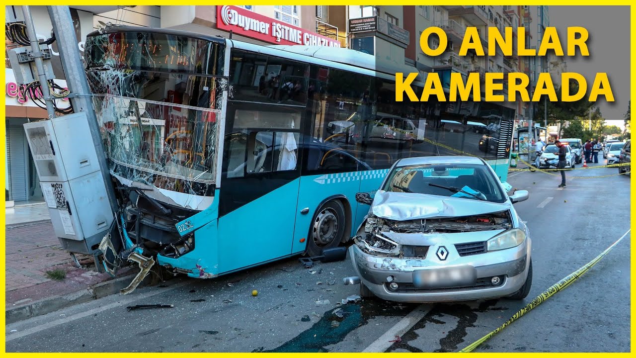 Freni Boşalan Otobüs 2 Araca Çarpıp, Mobese ve Elektrik Direğini Devirdi