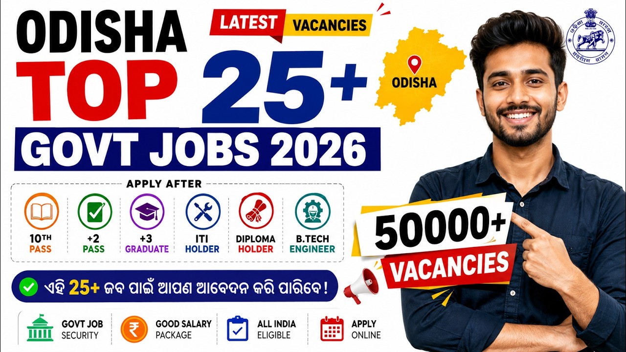 Odisha Top 25+ Govt Jobs 2026 | After 10th, +2, +3, ITI, Diploma, B Tech | 50000+ Vacancies