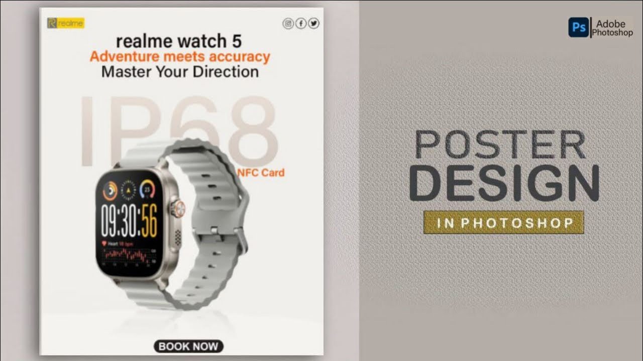 Professional Product Poster Design | Realme Watch 5 Ad in Photoshop #trending #viral #posterdesign 