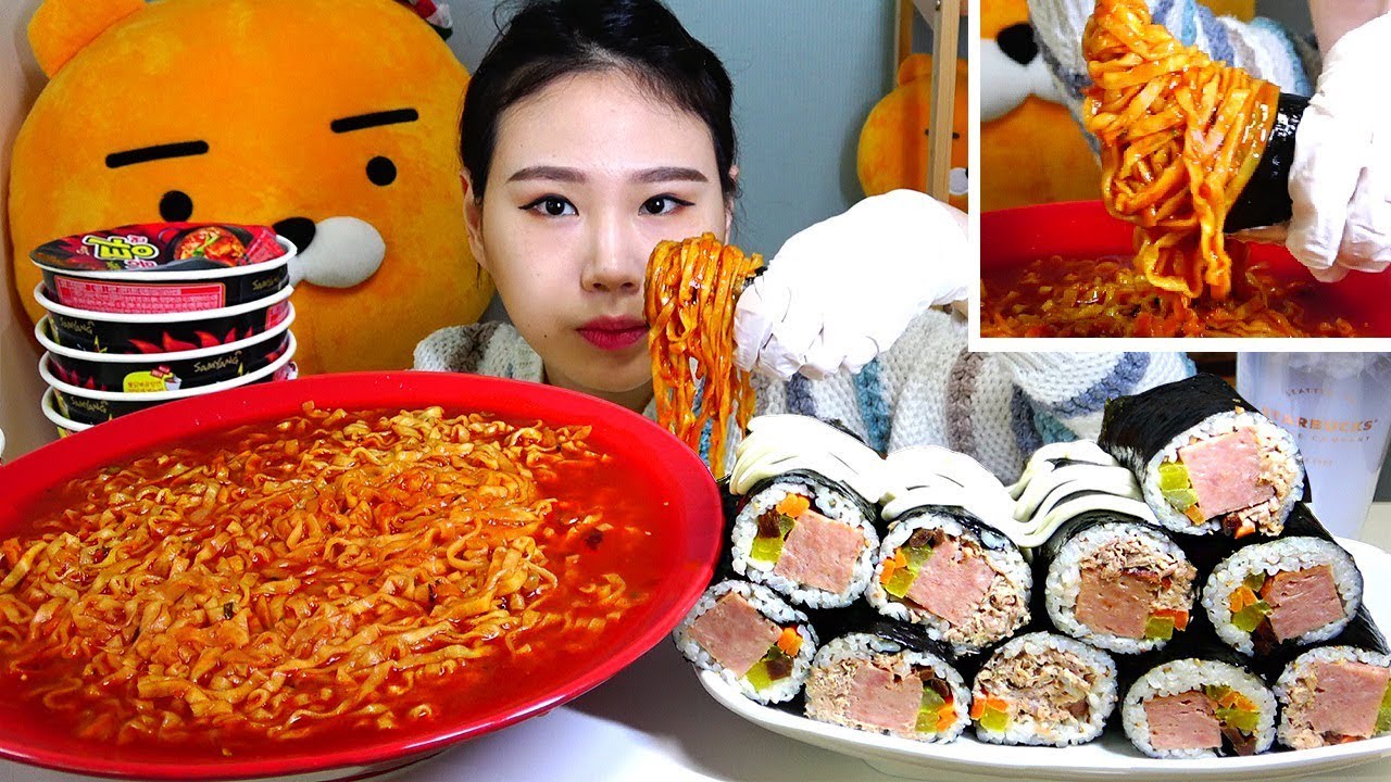 불닭볶음탕면과 참치스팸김밥 먹방 Mukbang