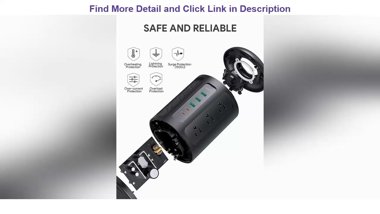 New Deal AUKEY Power Strip Tower, Surge Protector with 2 USB C Ports, 3 USB Ports, 12 AC Outlets an