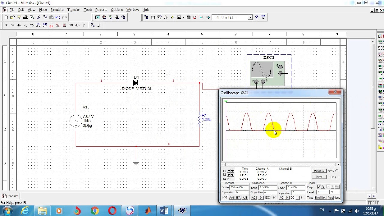 Single phase Half wave Rectifier without capacitor by using multisim ( R load