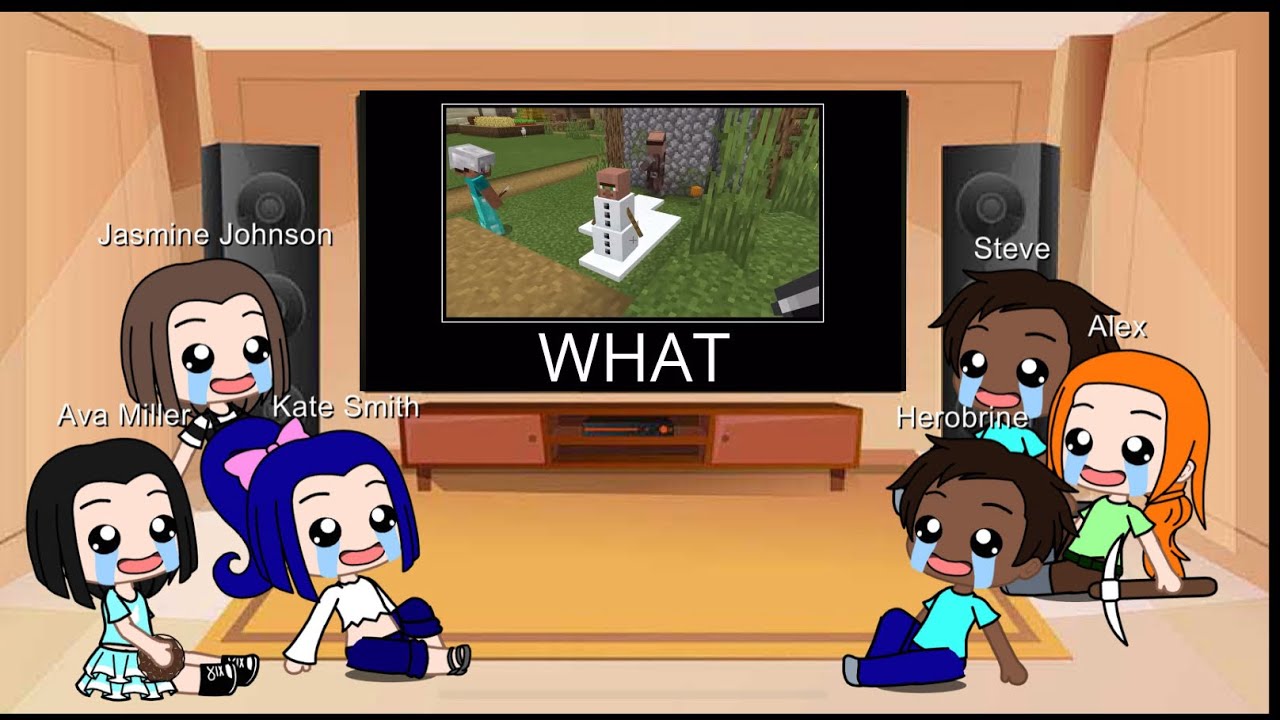 Young Jasmine, Ava and Kate react to Minecraft Wait What part 2 ft. Steve, Alex and Herobrine