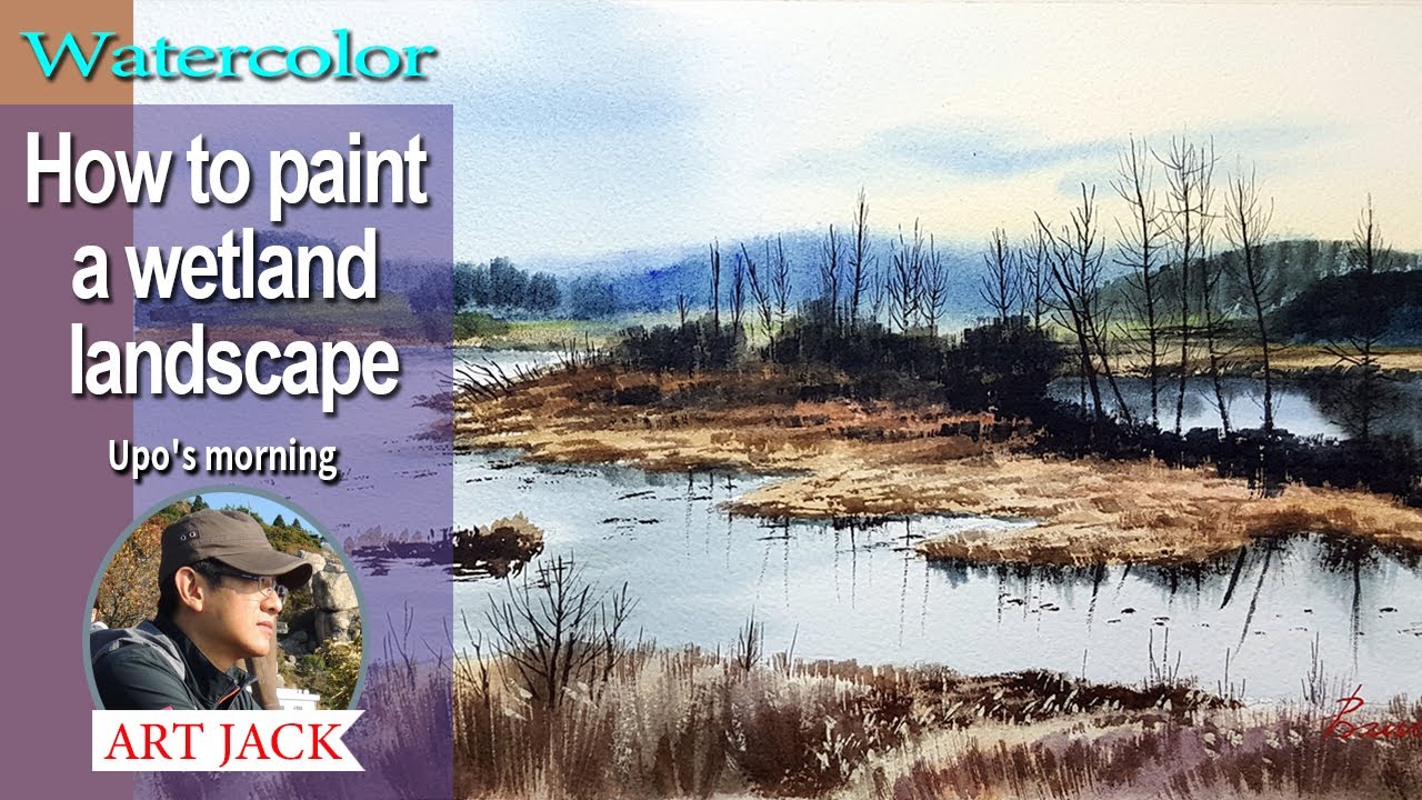 Watercolor | How to paint a wetland landscape | Upo's morning | Easy tutorial [ART JACK]