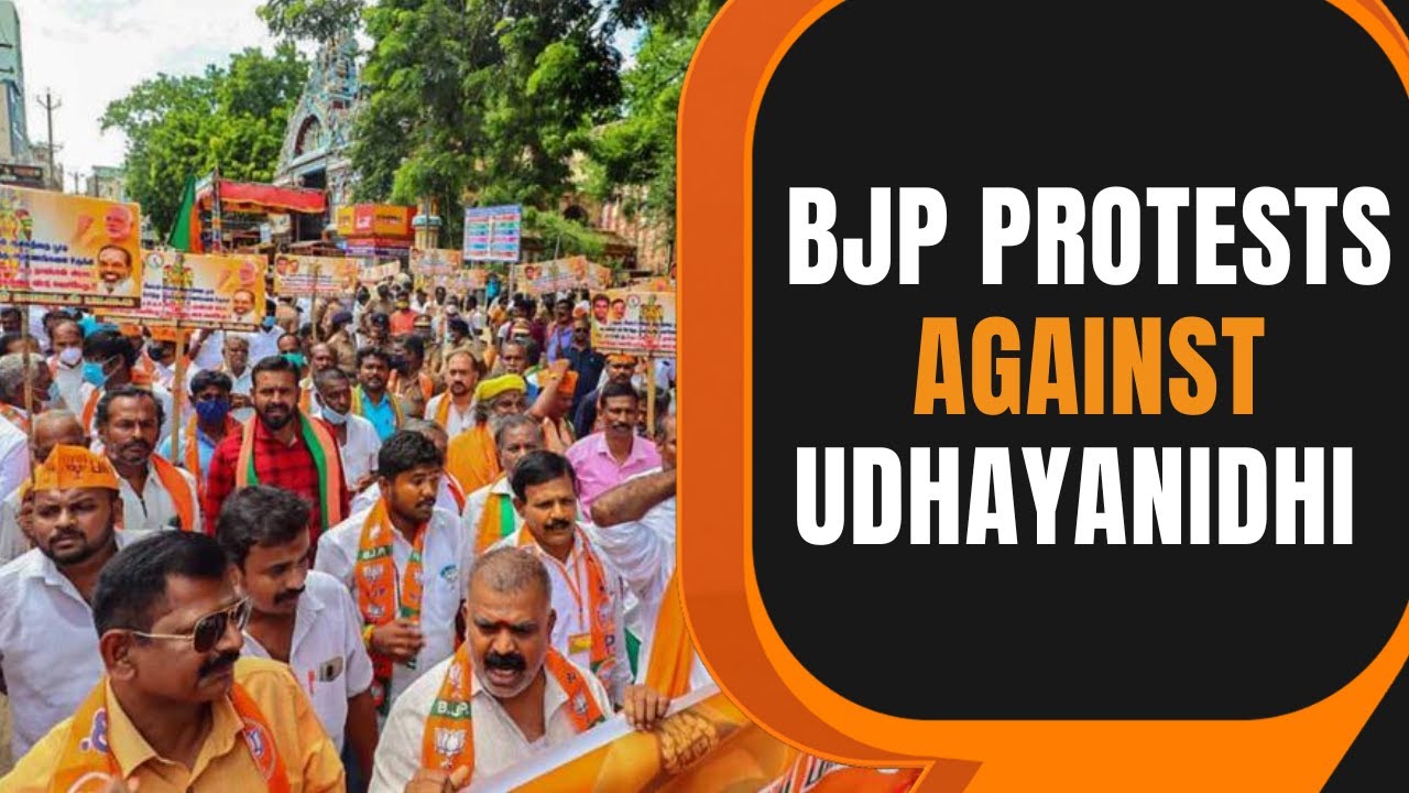 BJP workers holds protest of Tamil Nadu Minister Udhayanidhi Stalin over his controversial statement