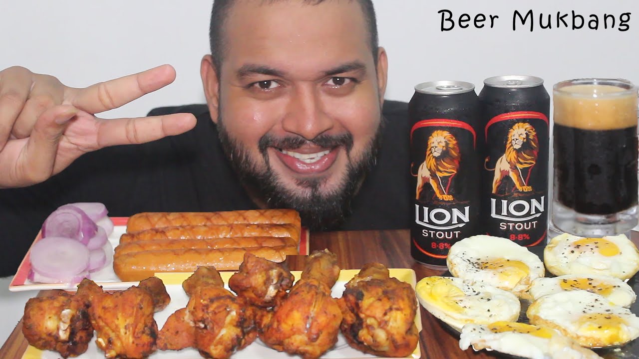 BEER MUKBANG 🍺 With Tandoori Roast Chicken 🍗 Eggs Sausages