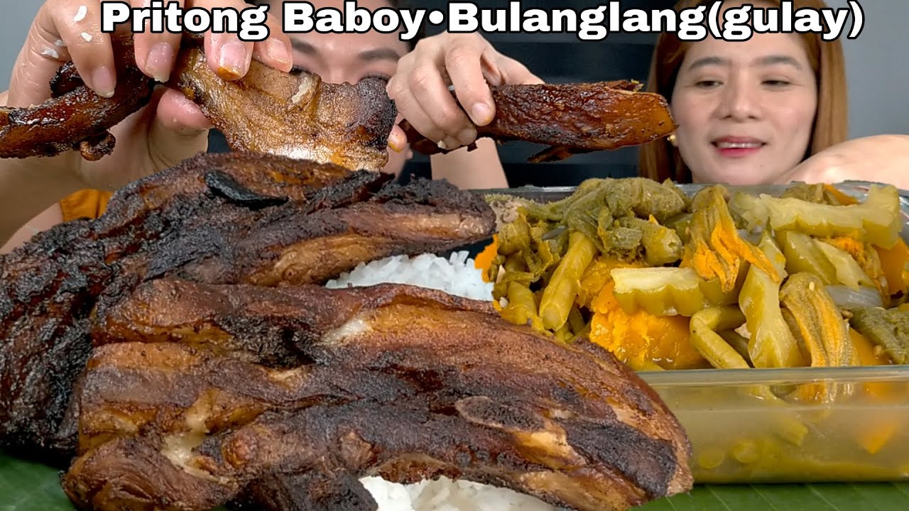 BULANGLANG NA GULAY AT PRITONG BABOY NA INADOBO | MUKBANG PHILIPPINES