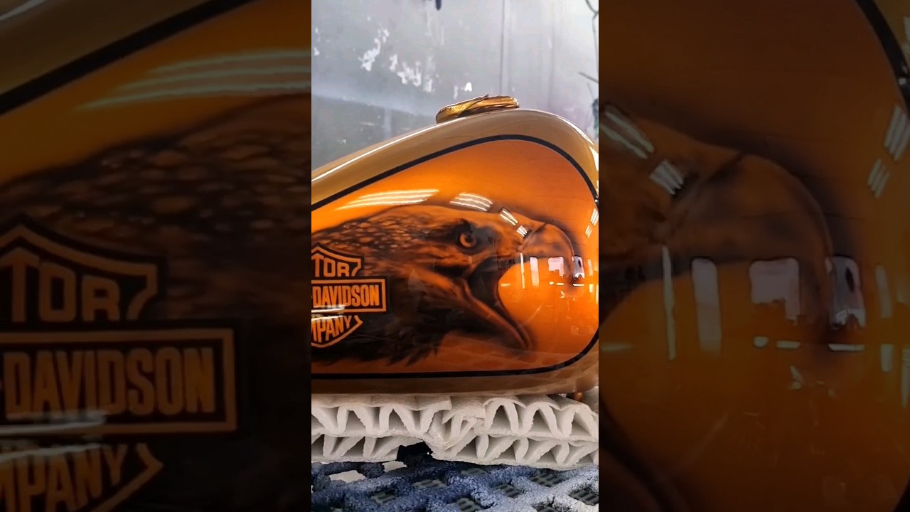 Airbrushed Eagle on Harley Daividson fuel tank #airbrushing #custompaint #harleydavidson
