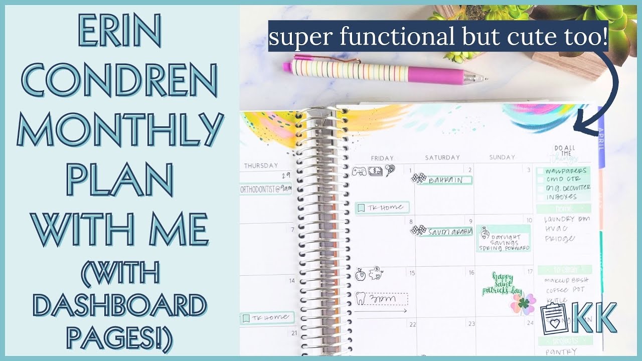 Erin Condren Functional Monthly Plan with Me with Dashboard Pages and Simple To Do List Notes Pages