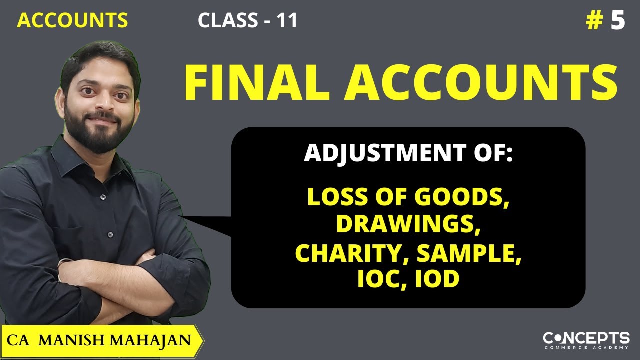 Final Accounts with adjustments | Loss of Goods, Drawings, IOC, IOD, Charity, Sample | Class 11