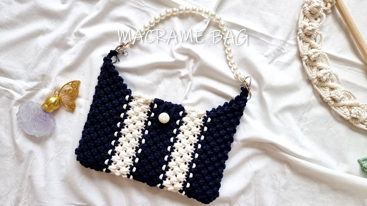 [Sub] DIY Macrame bag new design / Macrame Hobo Bag 한 가지 매듭으로 만드는 마크라메 가방 만들기 / 마크라메 호보백 / 진주스트랩