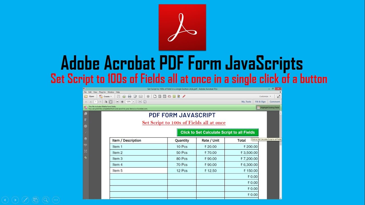 PDF Script to Set Script to infinite number of Fields all at once with single Button click