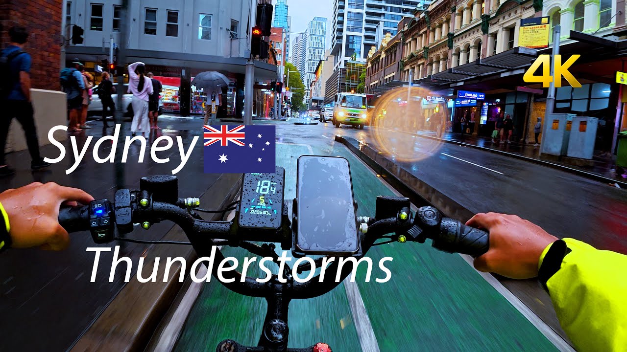 Rain-drenched Streets of Sydney CBD 🇦🇺 🌧️ | Ebike Ride | Heavy Rain Aftermath Delivery POV