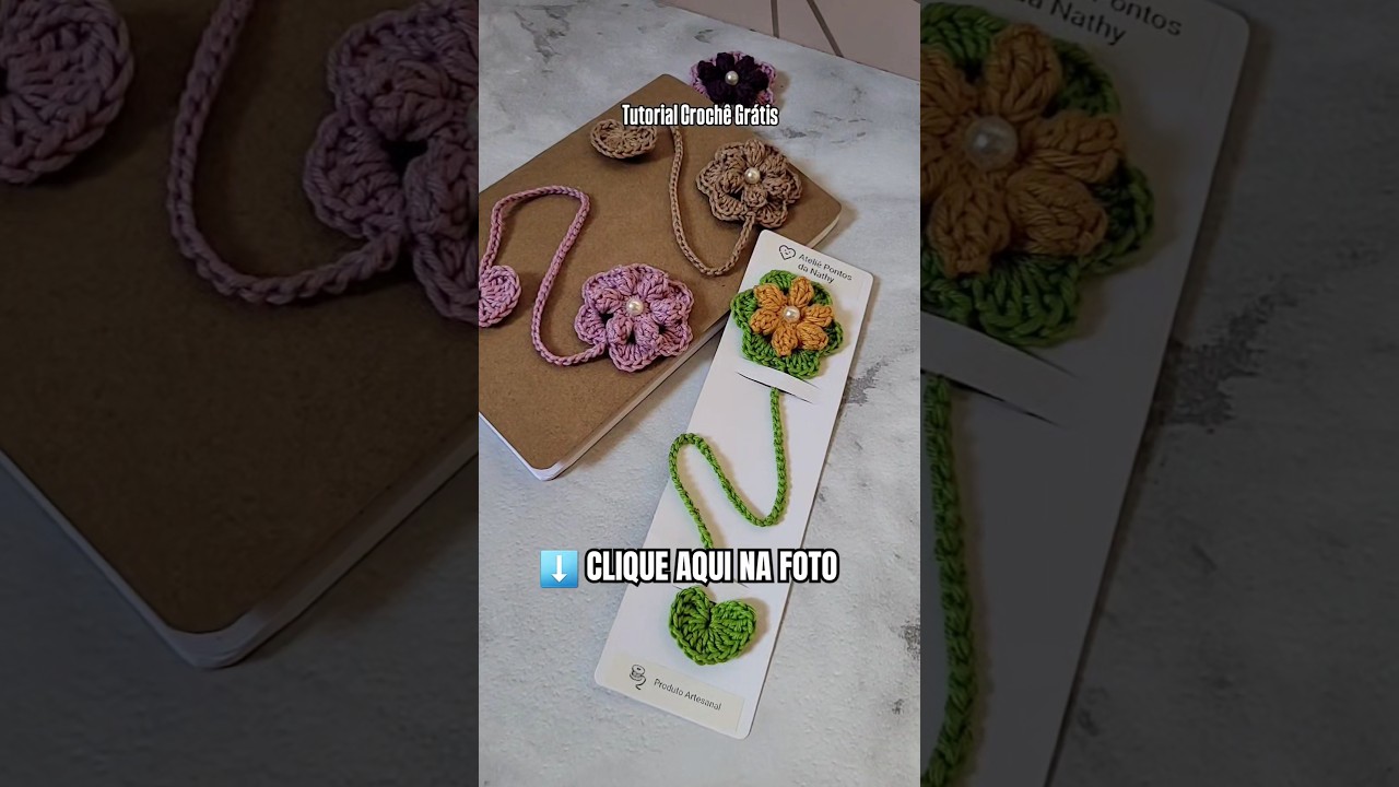 MARCADOR DE PAGINAS FLOR DE CROCH&Ecirc; F&Aacute;CIL #croche #livro #marcadores