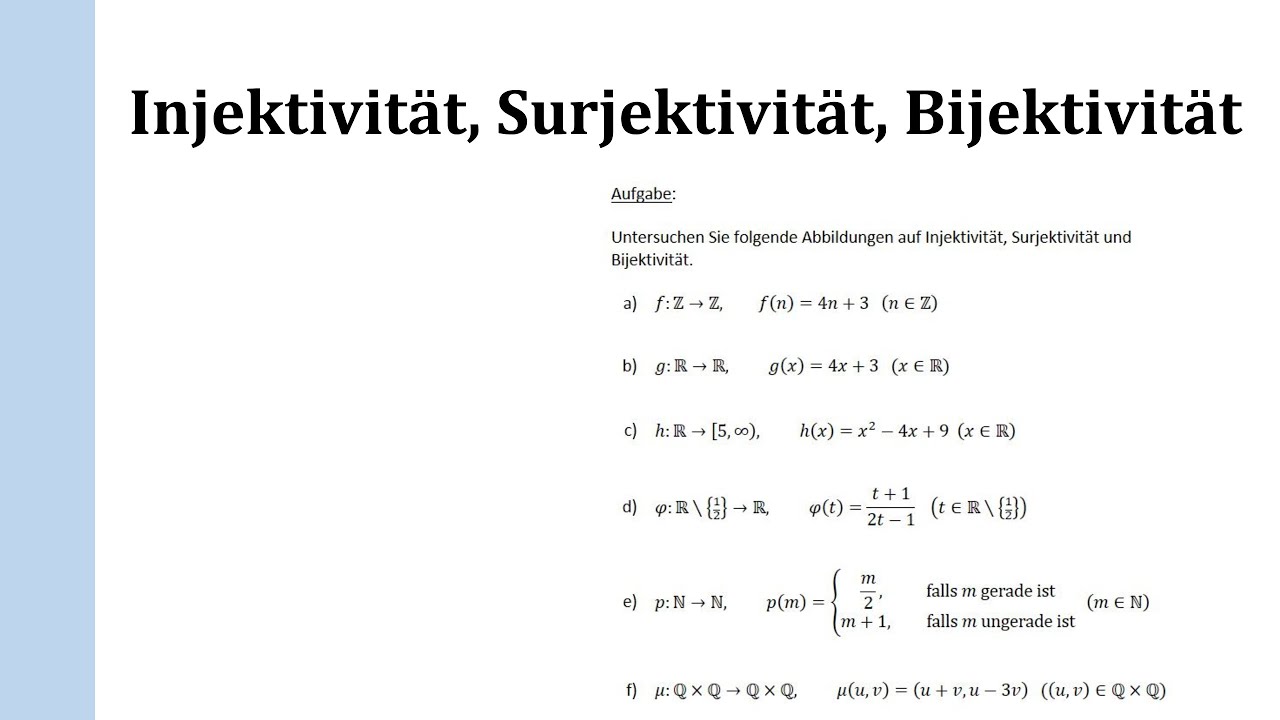 Injektivität, Surjektivität, Bijektivität mit Beispielaufgaben