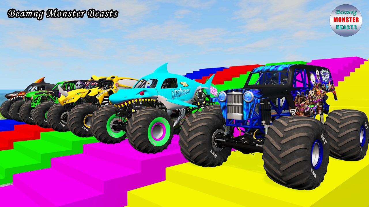 Monster Truck Transport on Triple Flatbed Trailer – BeamNG Monster Beasts #263