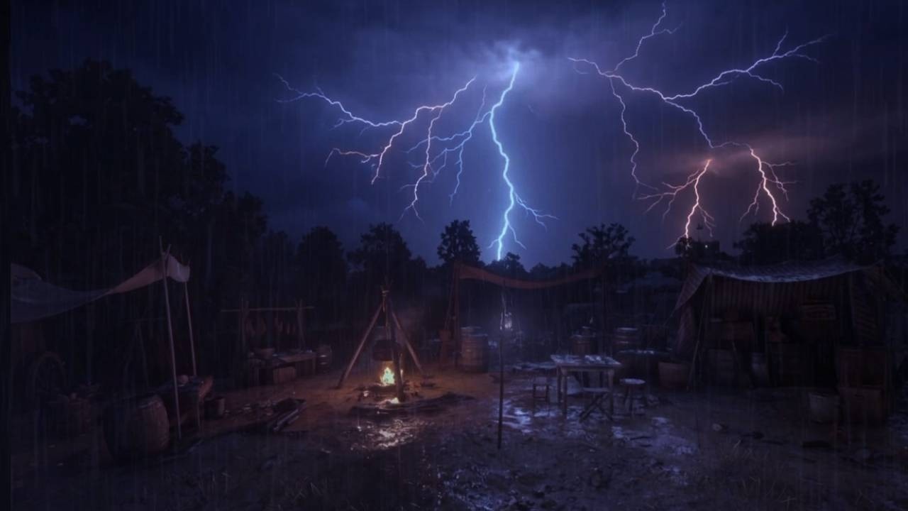 Heavy Rain Falling on a Camping Site ⛺🌧️ Night Rain Sounds for Deep Sleep & Relaxation