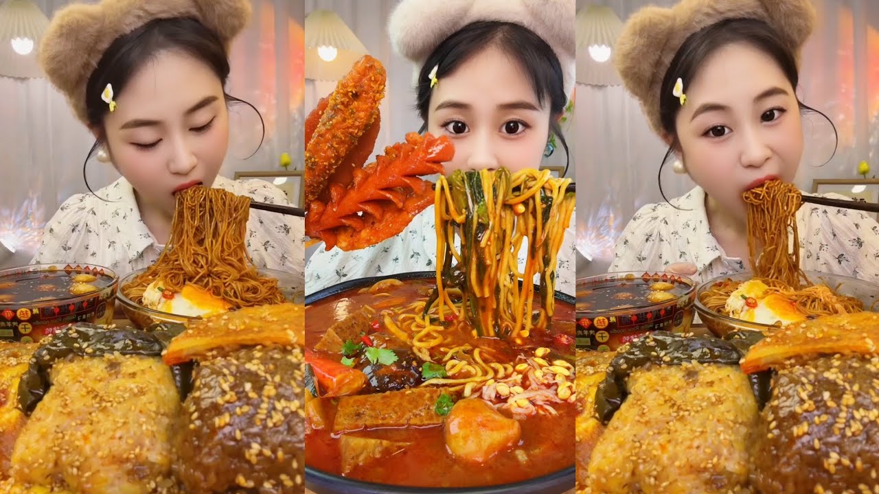 ASMR EATING SPICY AND HOT Korean Noodles 먹방 | Chinese Spicy Food ASMR 중국먹방 | ASMR Eating Video