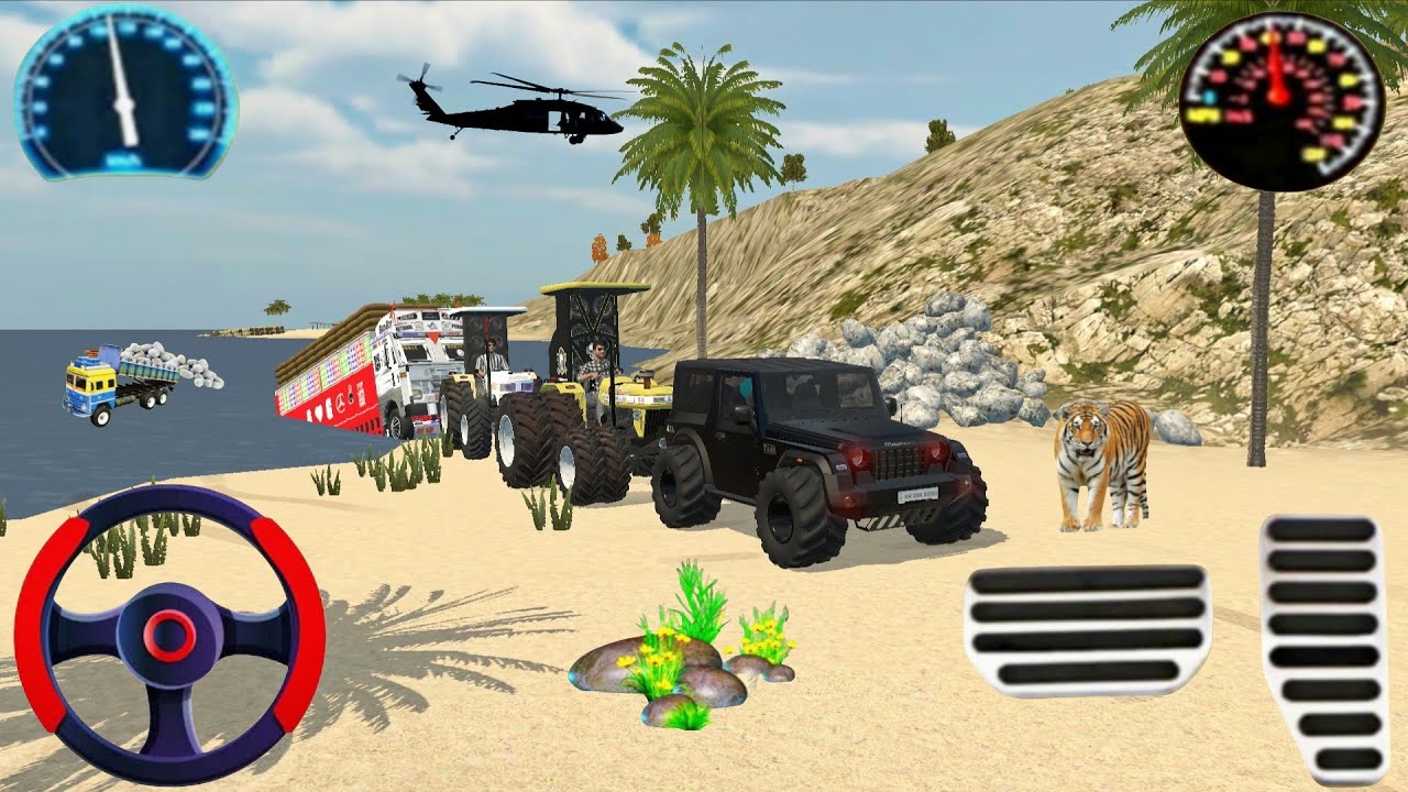 Indian Truck and dumper stuck in thar and two Tractors rescue the truck and#truckgames #gamedrive 