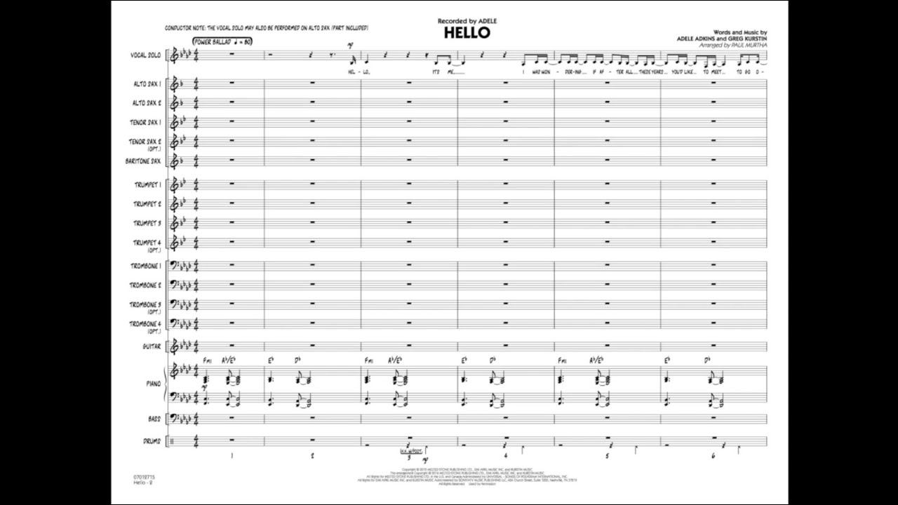 Hello by Adele Adkins and Greg Kurstin/arr. Paul Murtha