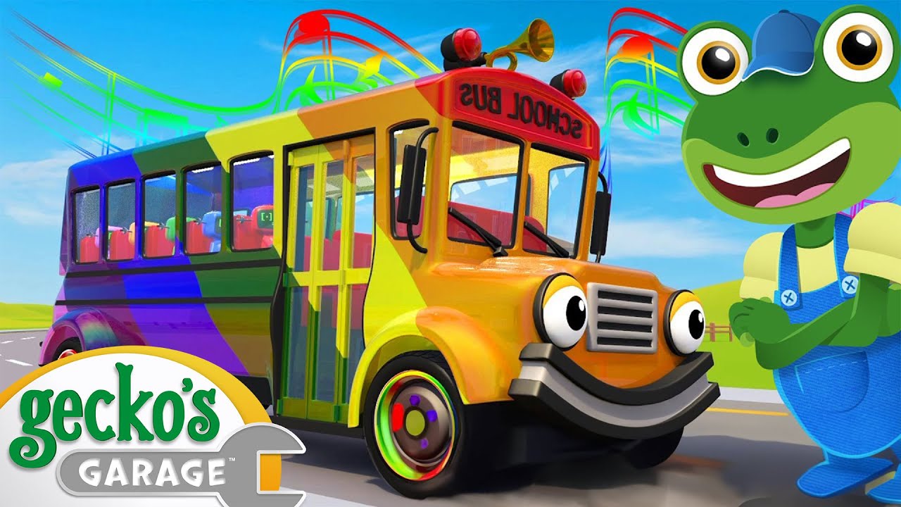 Wheels On The Bus Rainbow Party Compilation 🌈 Gecko's Garage Songs | Vehicle Cartoons For Kids