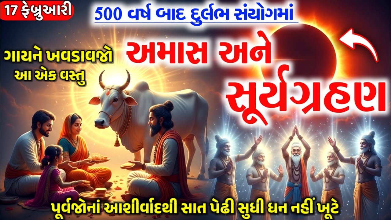 17 ફેબ્રુઆરી 2026 સૂર્યગ્રહણનો મહાસંયોગ: આ 6 રાશિઓનું ભાગ્ય ચમકશે, ગૌમાતાનો ગુપ્ત ઉપાય! ✨🌞