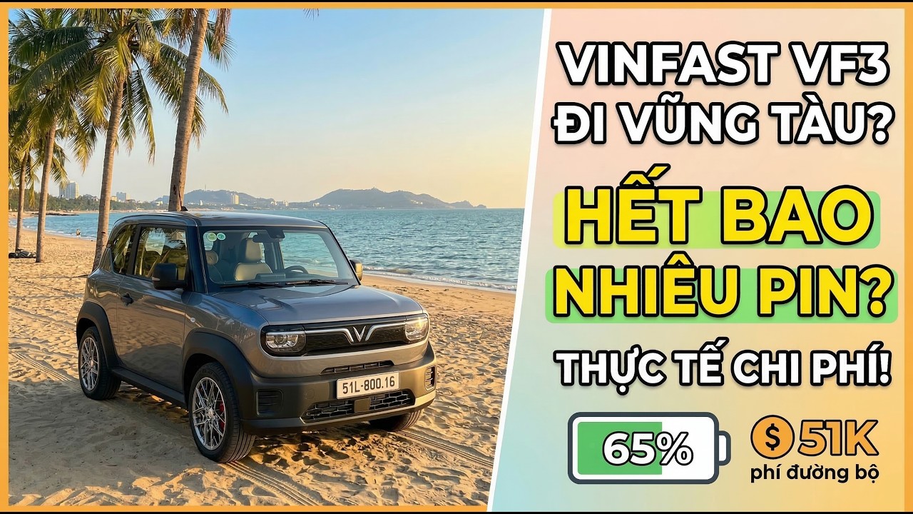 Đi Vũng Tàu bằng VinFast VF3: Hết bao nhiêu tiền trạm thu phí? Pin còn bao nhiêu %?