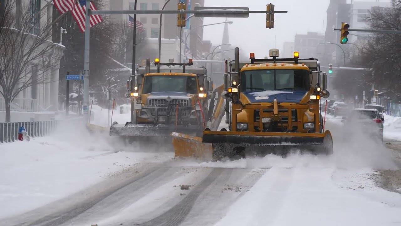 Snow Walk in Buffalo Downtown after Winter Storm Lake Effect Snowfall