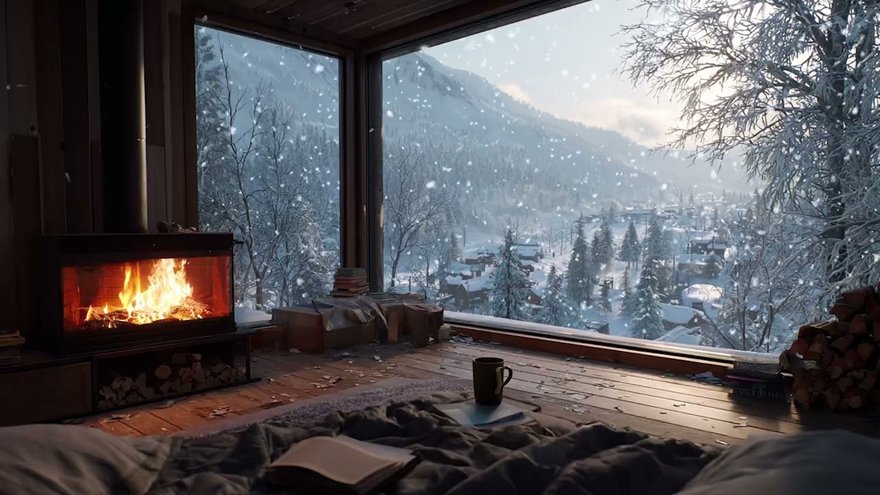 Cozy Snowfall Cabin Night | Soft Fire Sounds for Restful Sleep