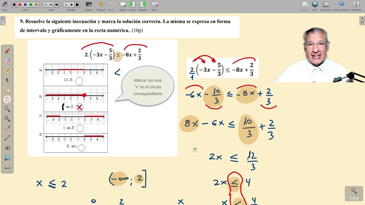 Ejercicio de ingreso a tecnicaturas: 9) Inecuación de primer grado, solución, intervalo y recta nume