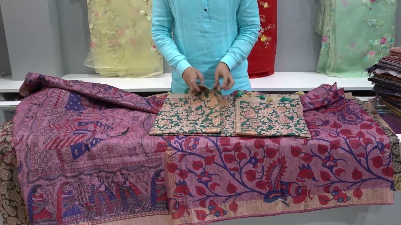 Trendy Semi Tussar Bhagalpur Handblock Print/flower print/madhubani print saree Blouse/Mohey Desi
