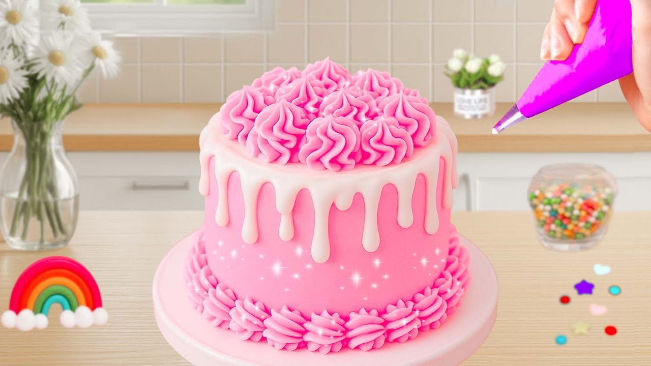Pastel Arcoíris de Corazón 🌈 Decoración Satisfactoria de Mini Pasteles | Mini Cake Rainbow