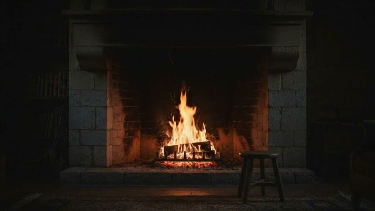 Cozy Basement Library Fireplace for Deep Sleep 😴 | Crackling Fire Ambience (No Music)