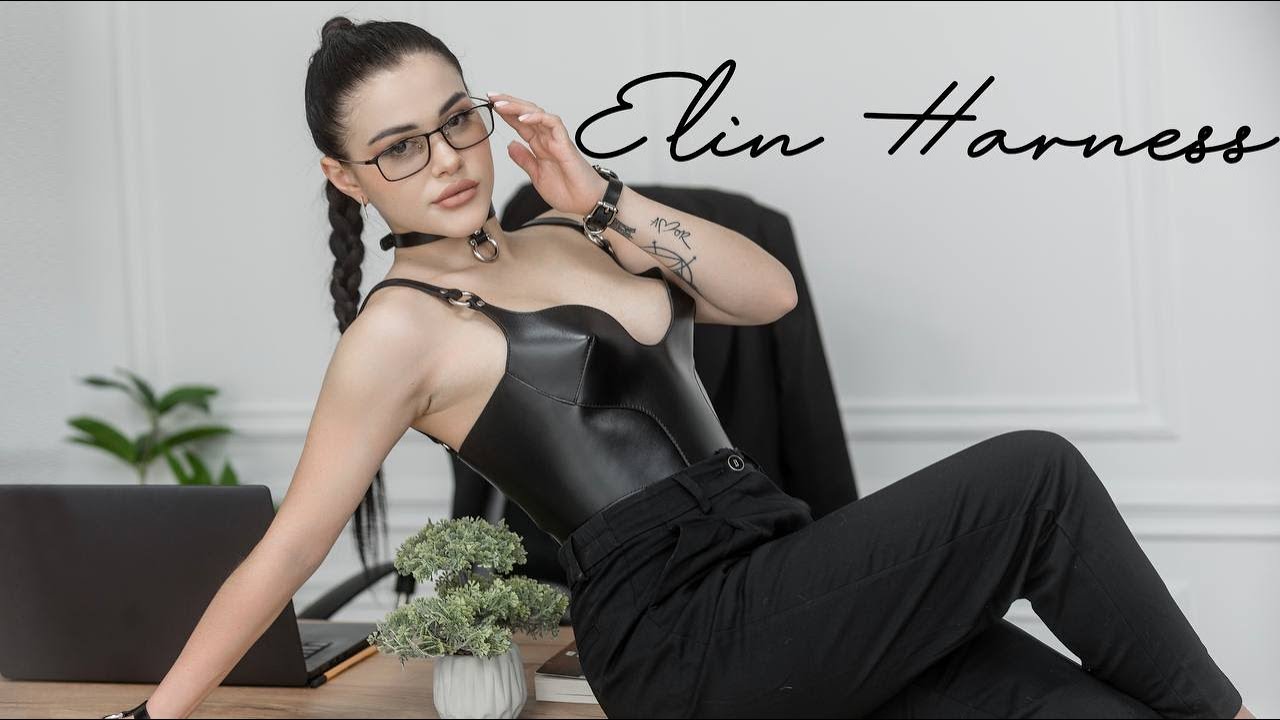 Office Siren: From Business Style to Fearless Leather Look in Elin Harness Corset, Cuffs & Collar
