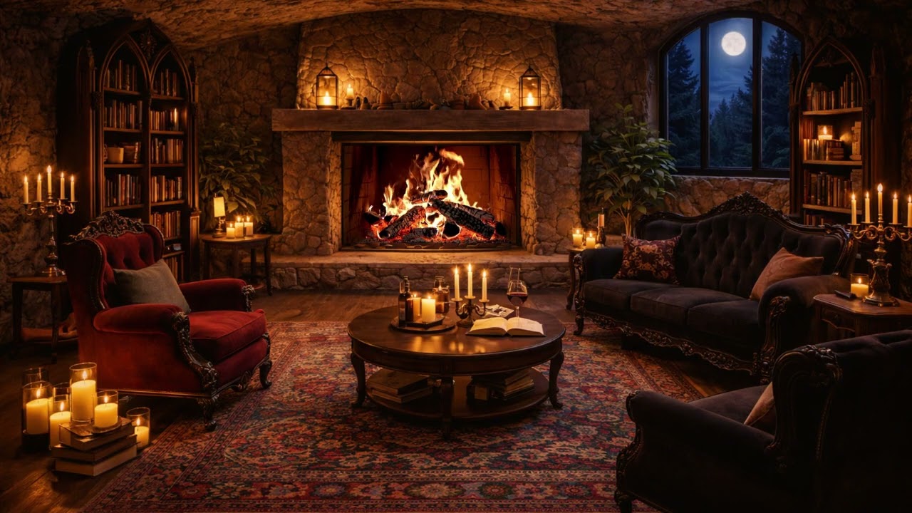 Warm Fireplace Glow in a Quiet Room | Romantic Firelight and Calm Ambience