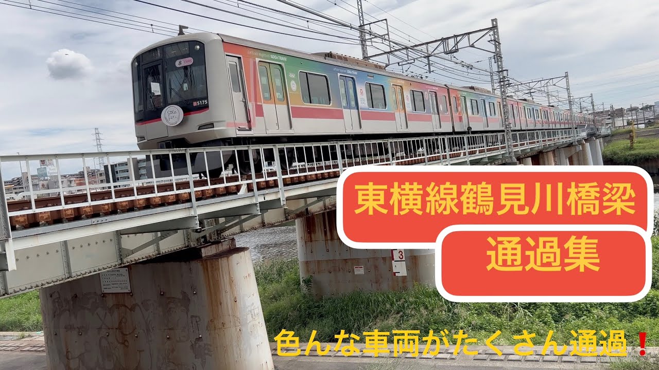 色々な電車がたくさん通過❗️東急東横線鶴見川橋梁通過集