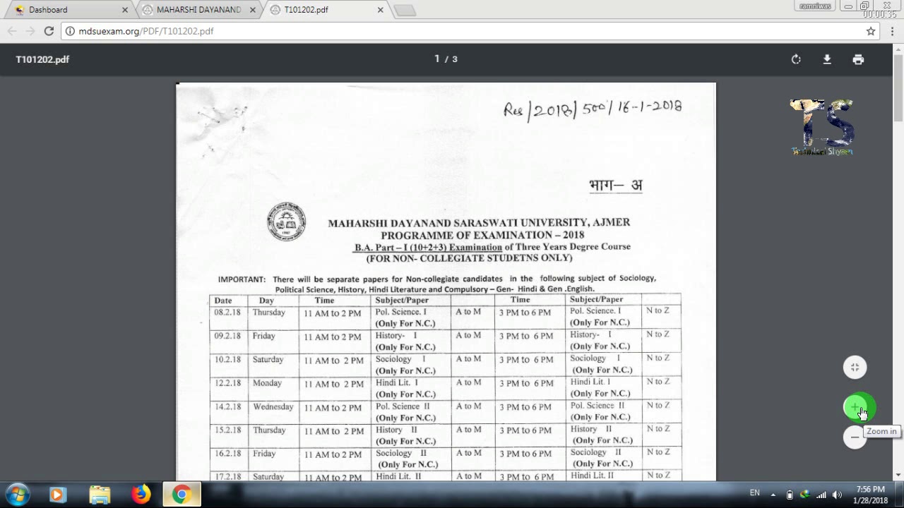 Download MDSU Ajmer Time Table 2018 Latest Update
