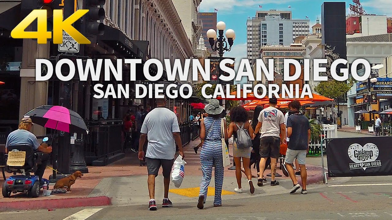 SAN DIEGO - Walking Downtown San Diego, Gaslamp Quarter(Fifth Ave), California, USA, Travel, 4K UHD