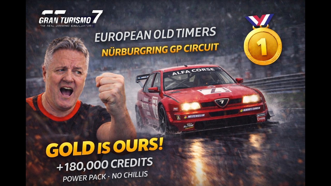 GT7 Power pack   European Old timers Alpha 155 how to win in the Rain